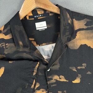 Ksubi Shirt Mens Large Black Orange Life Resort Camp Loop Collar Viscose Travel